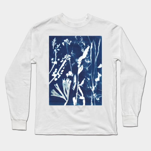 Wildflowers cyanotype sunprint Long Sleeve T-Shirt by kittyvdheuvel